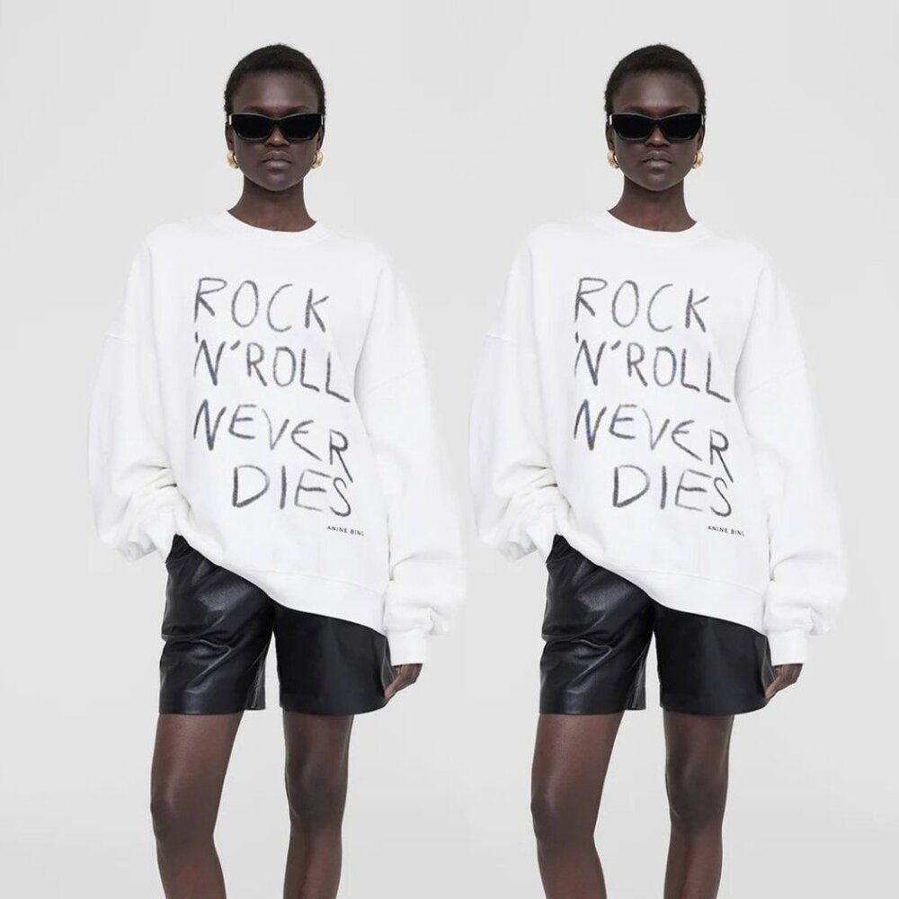 NWt Anine Bing Miles Oversized Sweatshirt Rock N Roll Graphic Print Crewneck S